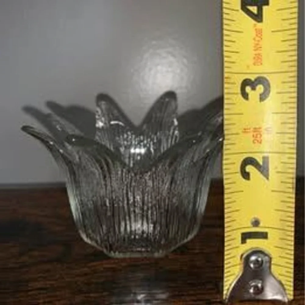 Set of 2 Vintage Portuguese Clear Glass‎ Ribbed Lotus Shaped Vase Candle Holder